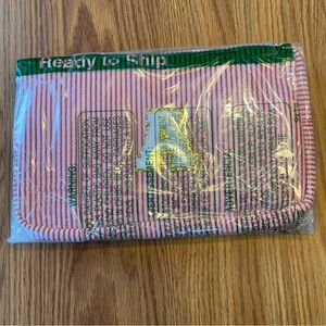 Cosmetic bag, large cute pink makeup bag, monogrammed with the letter A